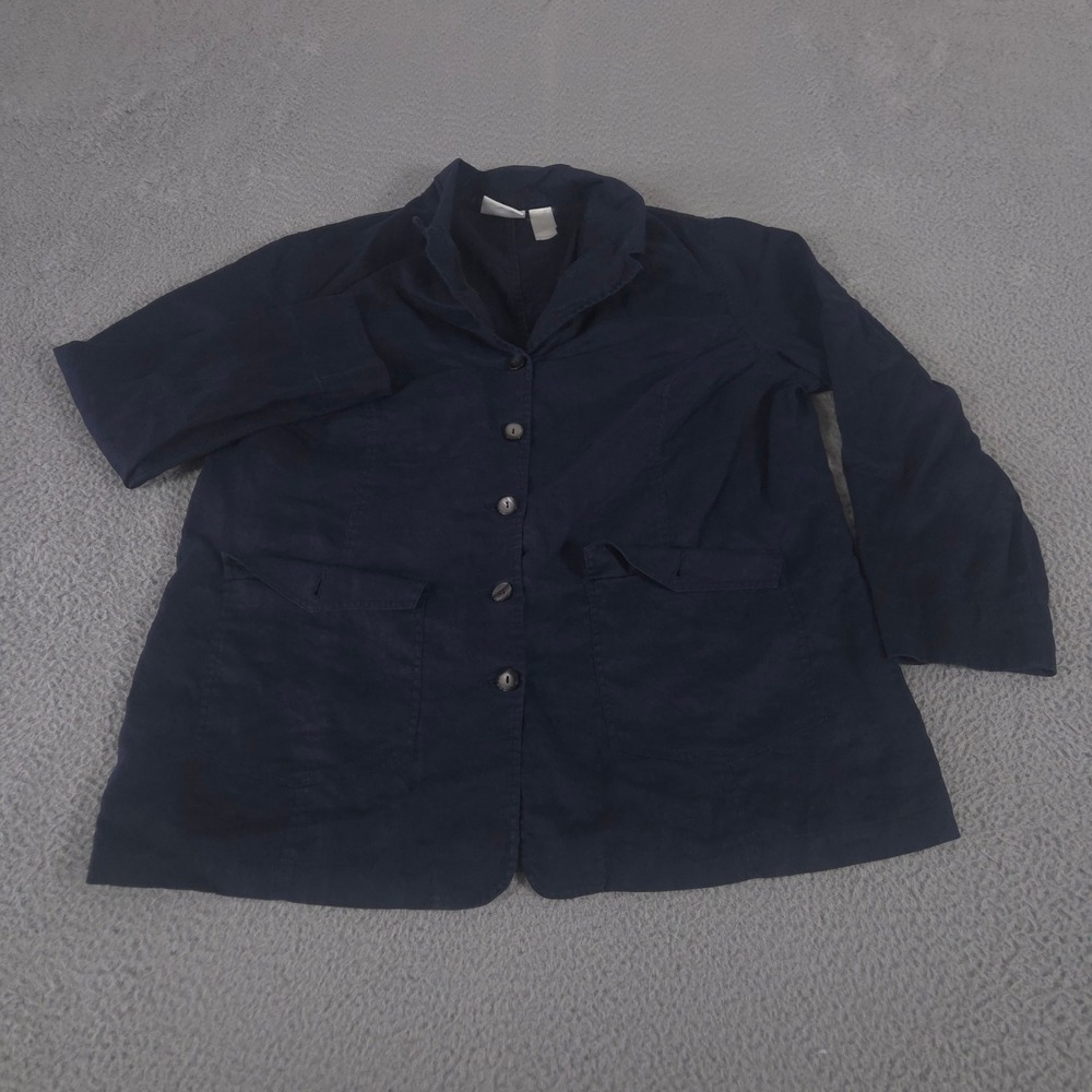 Elisabeth Liz Claiborne Jacket Womens 14 Navy Linen Camp Loop Chore Utility Coat